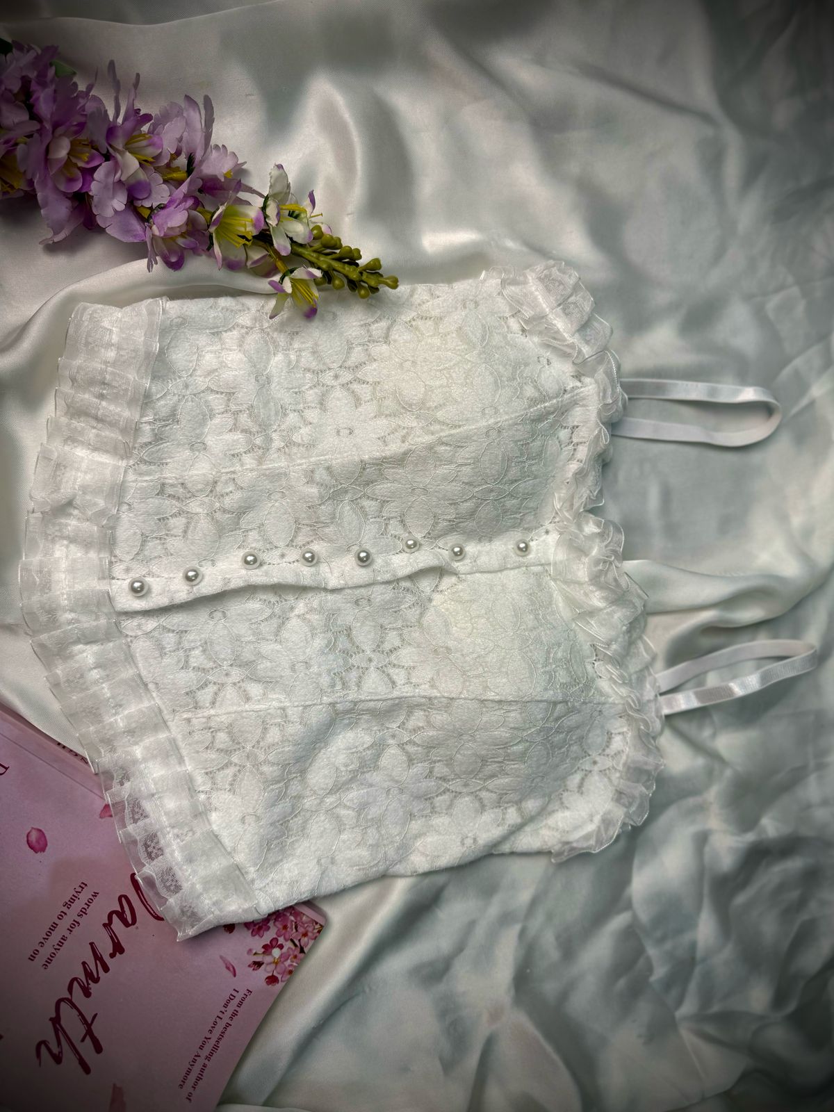 Black Lace Camisole with Pearl Button Detailing